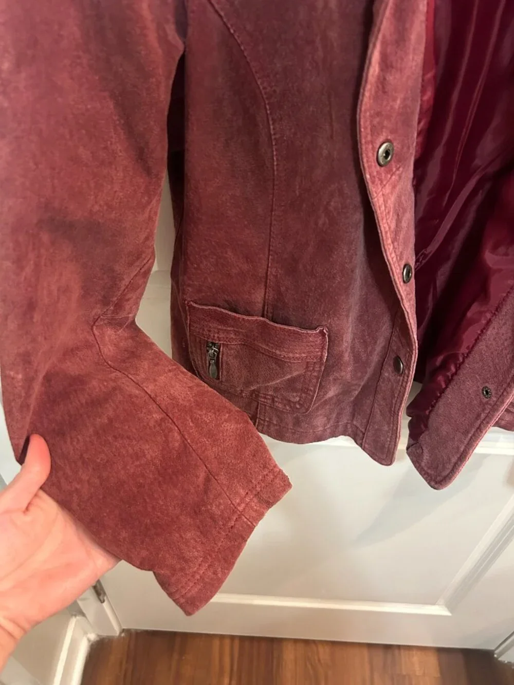 Chico's Suede Leather Jacket in Dusty Rose